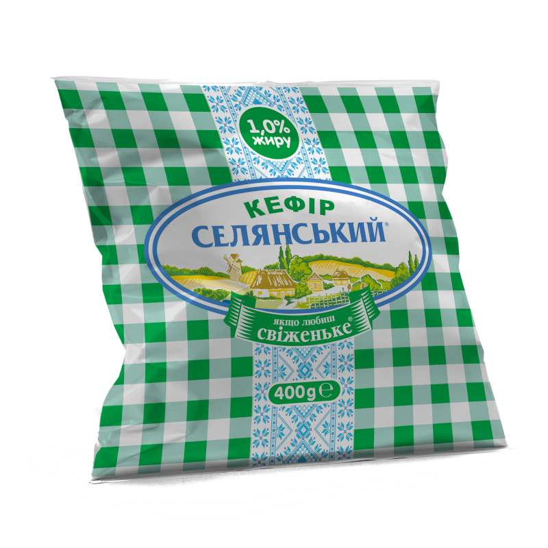Кефір СЛОВ'ЯНОЧКА 1%, 400г, плівка поліетиленова